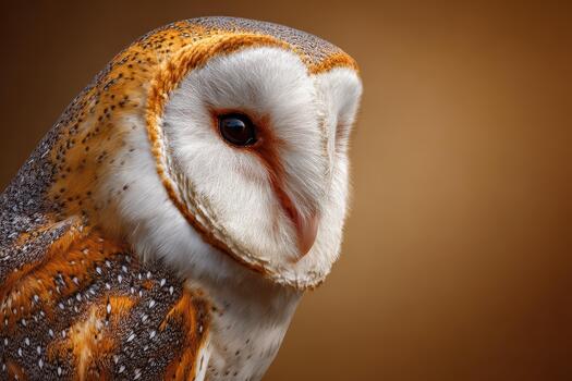 Close-up view of a barn owl in soft lighting photo