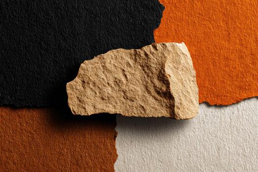 Rock placed on colorful textured paper backgrounds photo
