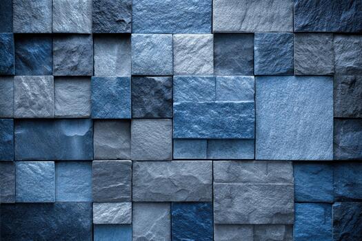 Textured stone wall pattern in shades of blue and gray photo