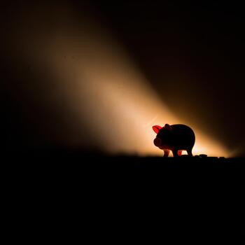Silhouette of a piggy bank with light background photo
