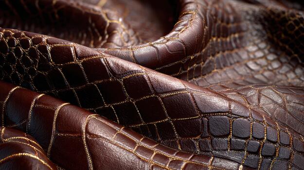 Details of a rich brown leather texture with croc pattern photo
