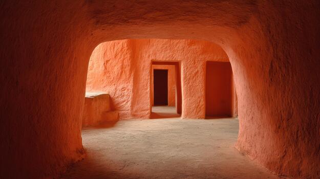 Exploring ancient rock formations in a vibrant cave system photo
