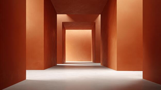 Modern architectural space with orange walls and light photo