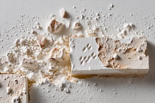 Crumbled white substance scattered on a flat surface photo