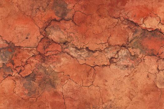 Textured red earth surface with cracks in sunlight photo