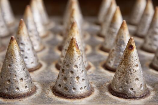 Unique conical shapes in a baking tray showing wear photo