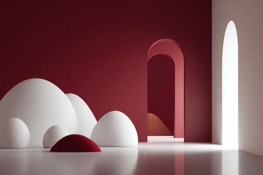 Modern abstract space with red and white shapes photo