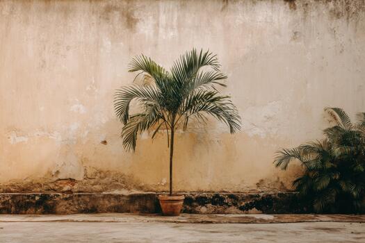 verde palma árbol en un sencillo patio ajuste foto
