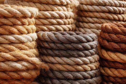 Colored natural fiber ropes in clusters photo