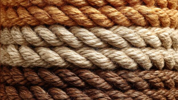 Colorful display of textured ropes in various shades photo