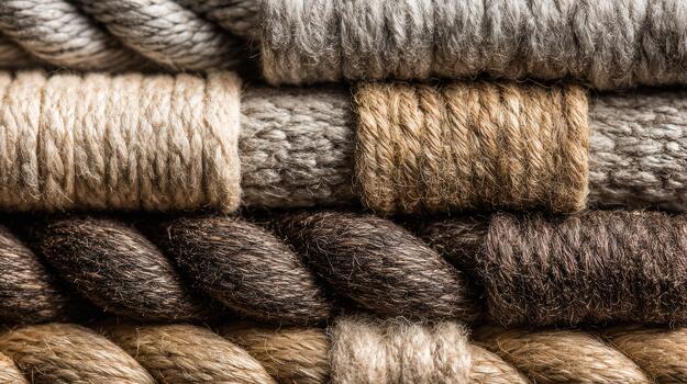Textured ropes in various shades displayed together photo