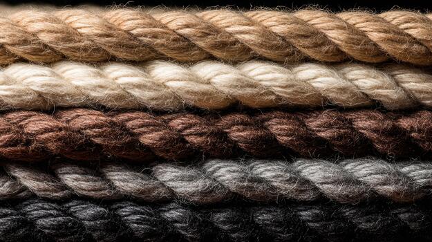 Natural fibers displayed in woven rope colors photo