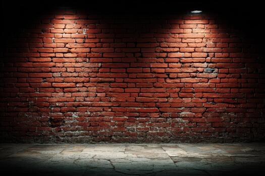 Brick wall with spotlight effect in a dimly lit space photo