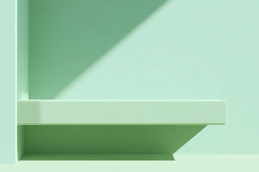 Simple mint green wall with shadow and shelf detail photo