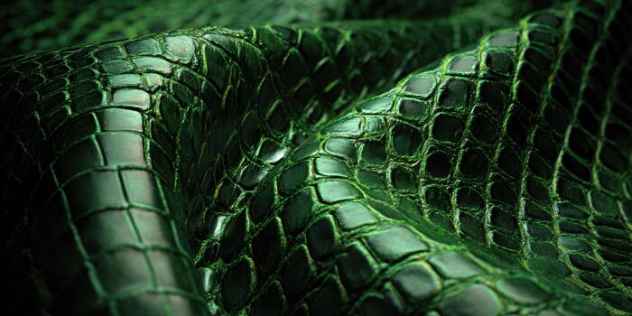 Green textured leather showcases unique patterns and shine photo