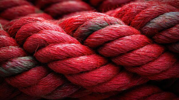 Close-up view of a twisted red rope in bright detail photo