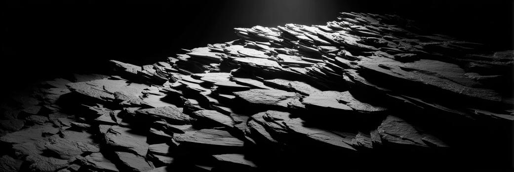 Light and shadow on rugged rocks in a dramatic landscape photo