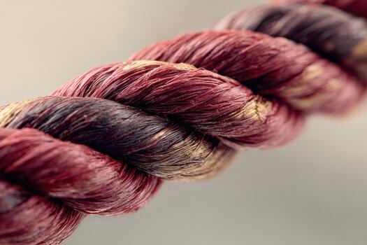 Close-up view of a woven, textured rope with rich colors photo
