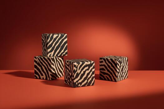 Decorative cubes with zebra print on a red background photo
