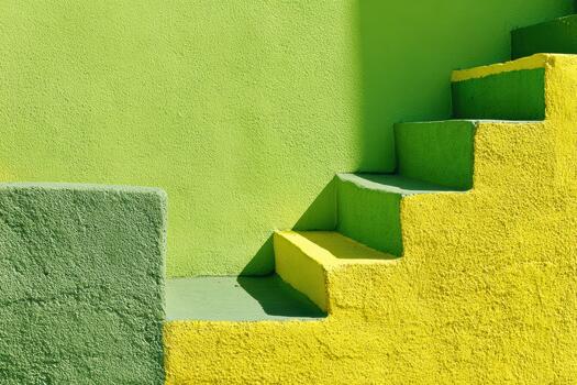 Bright green and yellow staircase in urban setting photo
