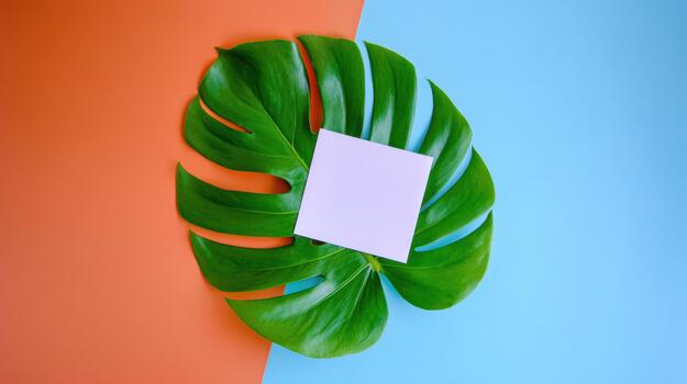 creativo plano laico con tropical hoja y blanco Nota foto