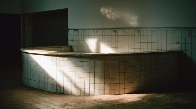 Sunlight illuminates a curved surface in an empty room photo