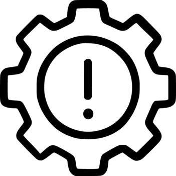 simple outline icon of a gear with an exclamation mark representing a technical issue system error or settings problem vector