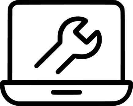 simple outline icon of a wrench on a laptop screen ideal for tech support repair services and software troubleshooting graphics vector
