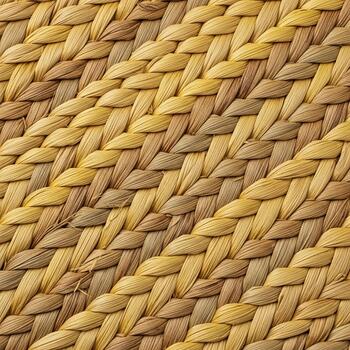 Close up of a diagonally woven natural fiber texture with alternating light and dark brown strands creating a rustic pattern photo