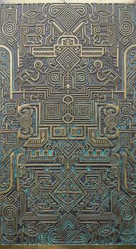 Intricate geometric maze artwork featuring symmetrical architectural elements and abstract patterns photo