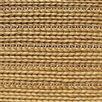 Close up texture of woven natural straw or rattan material with horizontal lines and subtle variations in color photo