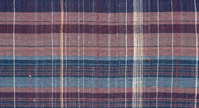 A close up view of a woven fabric featuring a repeating pattern of horizontal and vertical stripes in various colors photo