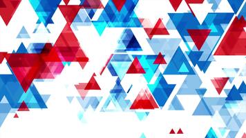 abstract achtergrond met een dynamisch rangschikking van rood en blauw transparant driehoeken Aan wit video