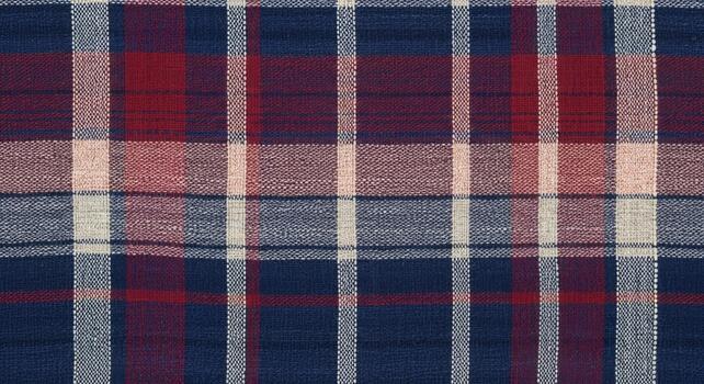 cerca arriba ver de un clásico Armada azul rojo y crema tartán tela modelo con visible textura y intersectando líneas foto