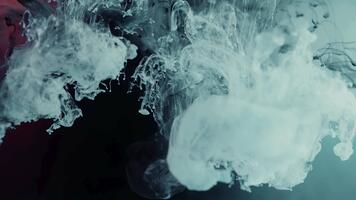 bianca inchiostro vorticoso e mescolanza nel acqua la creazione di astratto forme e modelli su buio sfondo video