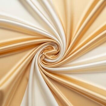 Swirling golden and cream colored satin fabric creating a beautiful abstract pattern with soft light reflections and elegant folds photo