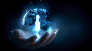 hand innehav lysande klot med hänglås representerar säkra global nätverk förbindelse video