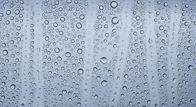 Close up view of raindrops on a window pane creating a textured abstract pattern with vertical streaks photo