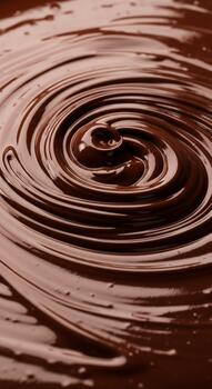 Close up of rich dark chocolate swirling in a smooth glossy liquid creating mesmerizing patterns and textures photo