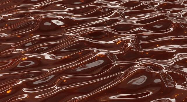 Close up abstract view of rippling liquid chocolate with highlights and shadows creating a textured surface photo
