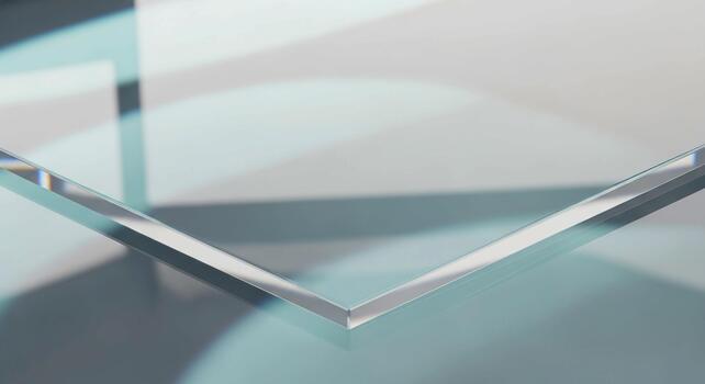 Abstract close up of a transparent glass surface with subtle light reflections and shadows creating a minimalist geometric pattern photo