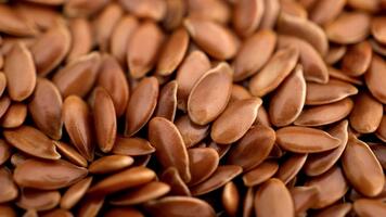 un' vicino su Visualizza in mostra un' denso mucchio di lino semi con un' superficiale profondità di campo effetto Usato video