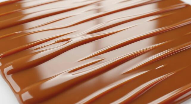 Close up of flowing liquid caramel with glossy texture and distinct parallel lines of movement photo