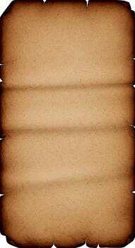 Aged and tattered parchment scroll with frayed edges and horizontal lines for text photo