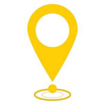 Yellow map pin, locator icon, navigation symbol, GPS, marker , location point, travel guide, wayfinding. vector