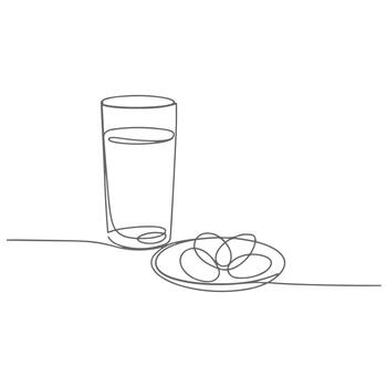 continuous line drawing of a glass of water and a plate with Dates vector