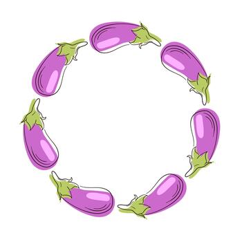 Wreath with eggplant in flat style isolated on a white background. Design for vegetable store card. vector