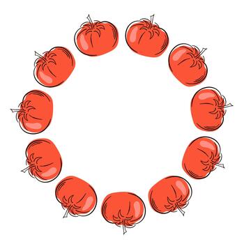 Wreath with Tomato in flat style isolated on white background. Design for grocery store package. vector
