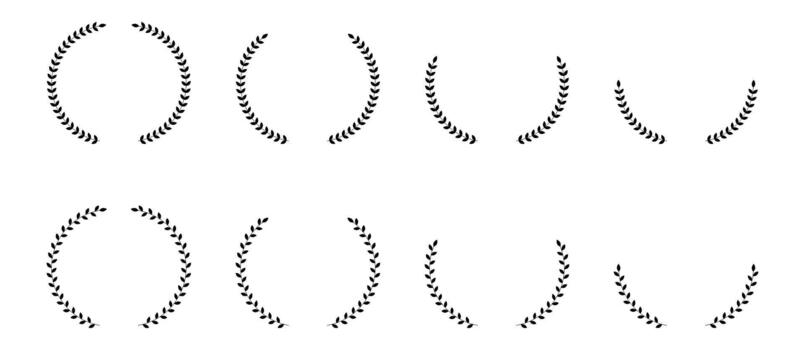 Several circular and semicircular laurel wreaths forming decorative borders are arranged on a white background, providing versatile design elements vector