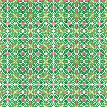 Geometric Seamless Pattern Soft Red Flower Green Line Abstract Line Art Background vector